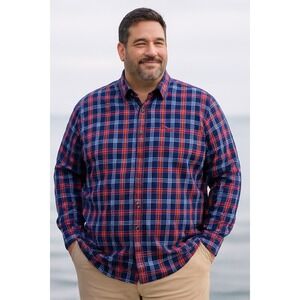 Tommy Bahama Sarasota Stretch Plaid‎ Button Front Shirt XXL T Blue Red